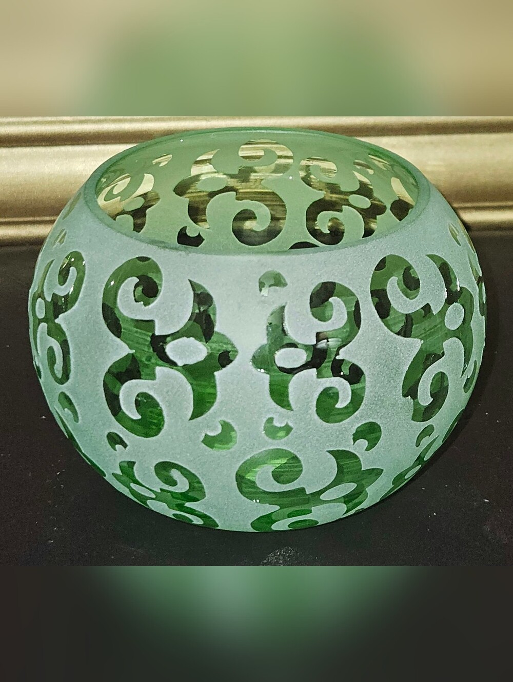 Plume Green Frosted Glass Cutout Candle Holder